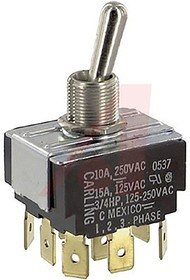 HM251-73, Toggle Switch, Panel Mount, On-Off-On, 3PDT, Tab Terminal, 250V ac
