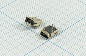 Разъем mini USB05BFR розетка, тип B, контакты 5P2C, монтаж на плату, угловой, miniUSB05BFR Разъем mini USB05BFR розетка, тип B, контакты 5P2C, монтаж на плату, угловой, miniUSB05BFR