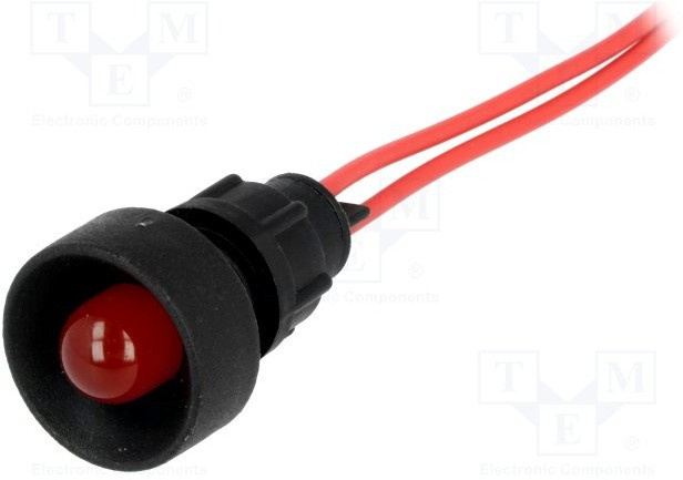 LKS220-R, Индикат.лампа: LED, вогнутый, 230ВAC, Отв: d13мм, IP20, пластик