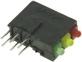 570-0100-132F, 570-0100-132F, Red/Yellow/Green Right Angle PCB LED Indicator, 3 LEDs, Through Hole 2.5 V