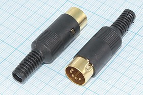 Штекер DIN, 5 контактов, на кабель; №1300 G штек DIN\ 5P[45][Au]\каб\пл хвост\\1-360G