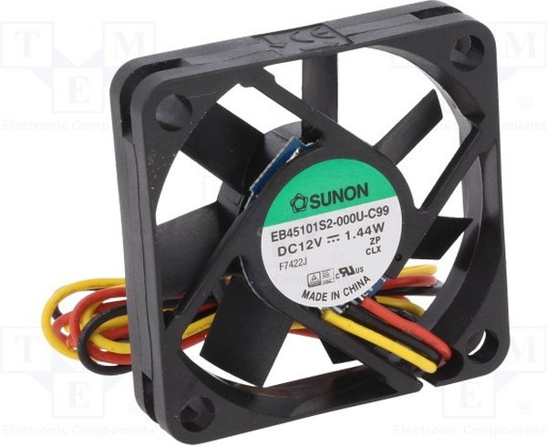 EB45101S2-C99, Вентилятор осевой, 12В DC, 45x45x10мм, подшипник скольжения, 1,44Вт, 15,6куб.м/ч, 27дБА