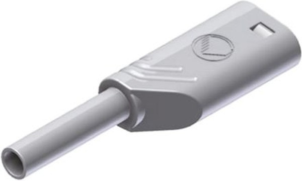 975090707, White Male Banana Plug, 2mm Connector, Solder Termination, 10A, 1000V ac/dc, Gold Plating