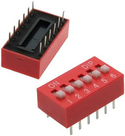 SWD1-6 (DS-06) (Вдм1-6), DIP-переключатель , серия SWD 1-6 (DS-06), 25 мА, 24 В, 50 мОм, 6 (ON-OFF) с шагом 2,54 мм, 6.9х16.8х9.9 мм