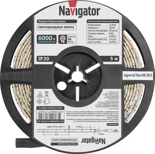 СД Лента Navigator 71 762 NLS-3528СW60-4.8-IP20-12V R5