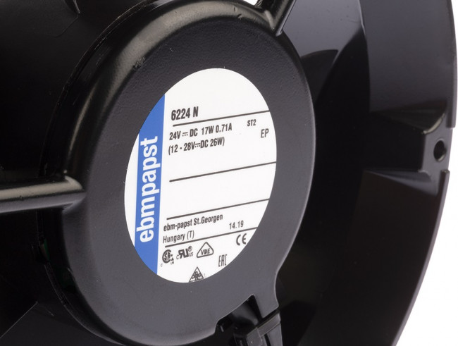 6224N, 6200 N Series Axial Fan, 24 V dc, DC Operation, 410m³/h, 17W, IP20, 172 x 51mm