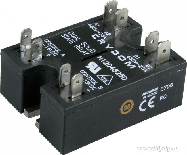 H12D4825D, Solid State Relays - Industrial Mount Dual SSR, 530VAC 25A, 4-15VDC In, ZC