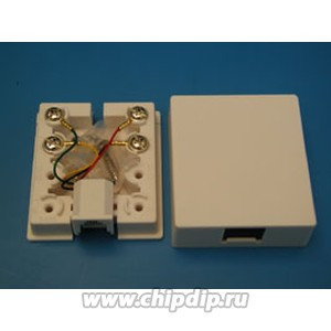 TJC6P4C-W, Розетка RJ-14 телефонная на стену, 1 гнездо , белая (SS324)