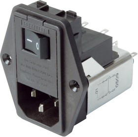 FN389-6-21, Filtered IEC Power Entry Module, IEC C14, General Purpose, 6 А, 250 В AC, 2-Полюсный выключатель
