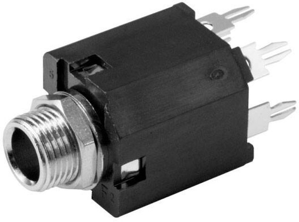 SJ-63083D, Phone Connectors audio jack, 6.35 mm, vertical, 3 conductor, through hole, 2 switches, w/ nut