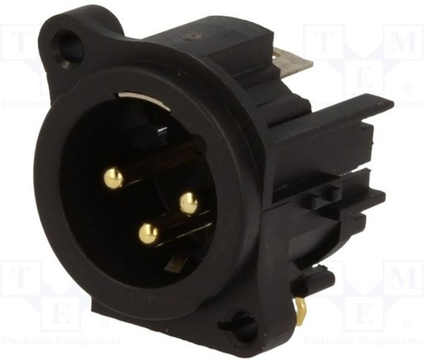 AC3MAH-AU-PRE, XLR Connectors 3 Pole XLR Male Chassis Mount AType Gold Plated Contact HorizPCB Mount Black Fin AC3MAH-AU-PRE, XLR Connectors 3 Pole XLR Male Chassis Mount AType Gold Plated Contact HorizPCB Mount Black Fin