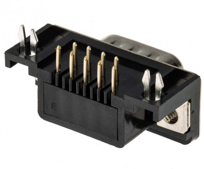 9 Way Right Angle Through Hole D-sub Connector Plug, 2.77mm Pitch, with 4-40 UNC, Threaded Insert