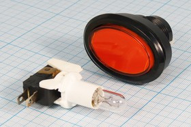 Овальная кнопка без фиксации, оранжевая с подсветкой SPDT, ON-(OFF)/OFF-(ON); №720 Or ПКн\250\ 5\(SPDT)\d24\чер\ ILоран12В\\5T\PB-300H