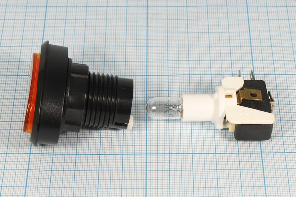 Овальная кнопка без фиксации, оранжевая с подсветкой SPDT, ON-(OFF)/OFF-(ON); №720 Or ПКн\250\ 5\(SPDT)\d24\чер\ ILоран12В\\5T\PB-300H