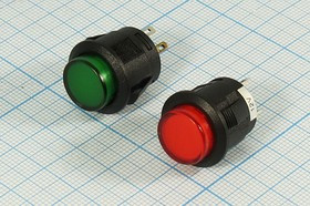 Включатель кнопочный без фиксации красный с подсветкой (SPST), OFF-(ON), 12В/3А; №10227R ПКн\ 12\ 3\(NO)\d16\чер\ILкр\ \4C\R13-523ALR\