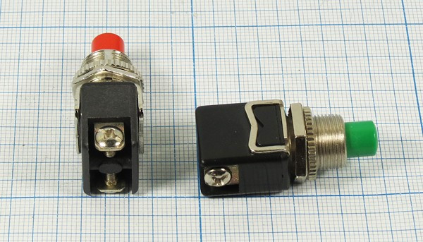 Включатель кнопочный без фиксации (SPST), OFF-(ON) зелёного цвета, 220В/2А, d12мм; №2655 G ПКн\250\ 2,0\(SPST)\d12\мет\ зел\\2C\PBS-13B\