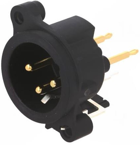 NC3MAV, Гнездо, XLR, "папа", PIN: 3, THT, черный, 6А, 19,8x19,8мм