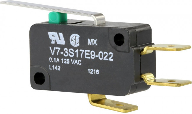 V7-3S17E9-022, Switch Snap Action N.O./N.C. SPDT Straight Lever 0.1A 250VAC 0.27N Screw Mount Quick Connect