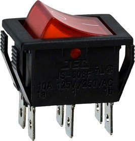 RS-608FBL0BRBT2-G переключатель клавишный 2хON-ON 250В 16А с красной подсветкой (B127B)