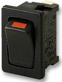 01801.1119-02, Клавишный переключатель, Выкл.-Вкл., SPST, Без Подсветки, Панель, Черный, Серия 1800