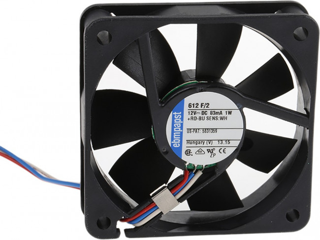 612F/2, Осевой Вентилятор, 12 В, Square, 60 мм, 15 мм, Скольжения, 17.1 фут³/мин