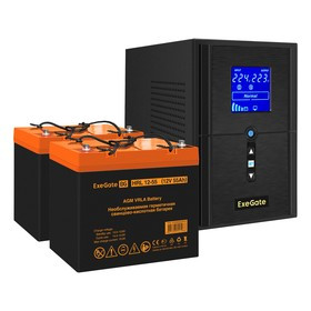 EX296820RUS, Комплект ИБП EX295988RUS + батарея 55Aч EX285652RUS 2шт (инвертор, синус, для котла) ExeGate SineTower SZ-1500.LCD.AVR.2SH.1C13
