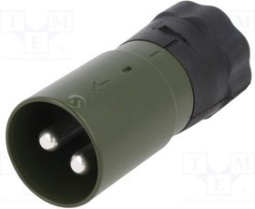 2824-19.00, Вилка, круглый, "папа", PIN: 2, на провод, пайка, Цвет: оливковый