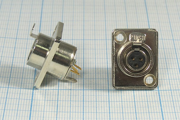 Разъем микрофонный miniXLR розетка, контакты 3P, монтаж на блок фланец 2 отверстия, B8.5, MC806-3P