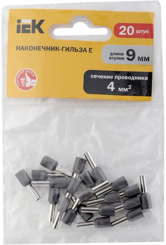 UGN10-4-004-04-09, Наконечник НШВИ 4,00-9 Е4009 4мм2 (серый, 20шт) IEK UGN10-4-004-04-09, Наконечник НШВИ 4,00-9 Е4009 4мм2 (серый, 20шт) IEK