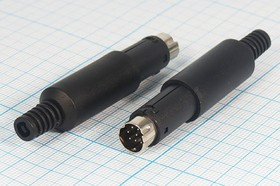 Штекер miniDIN с пластиковым хвостом, на кабель, на восемь контактов; №590 штек miniDIN\ 8P\каб\пл хвост\\[S-VHS]\