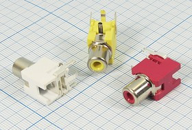 Разъем RCA розетка, на плату, желтый, угловой