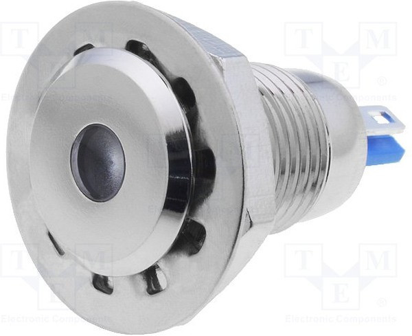 GQ12F-D/W/12, Индикат.лампа: LED, плоский, 12ВDC, Отв: d12мм, IP67, под пайку