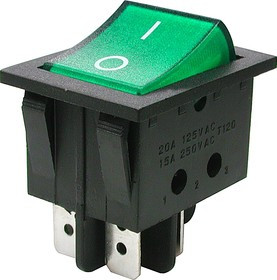 IRS-201-3C3 (зеленый), Переключатель с подсветкой ON-OFF (15A 250VAC) DPST 4P IRS-201-3C3 (зеленый), Переключатель с подсветкой ON-OFF (15A 250VAC) DPST 4P