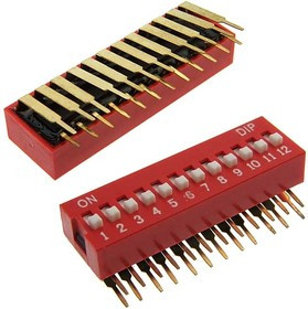 DA12R, DIP-переключатель угловой , 25 мА, 24 В, 50 мОм, 12 (ON-OFF) с шагом 2,54 мм, 6.7х32.04х9.9 мм