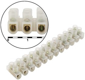 PA12-3A-4mm U-Type, Клеммная колодка винтовая типа U PA12, 12 контактов, 3 A, 400 В, 2,5…4 мм2, корпус нейлоновый белый