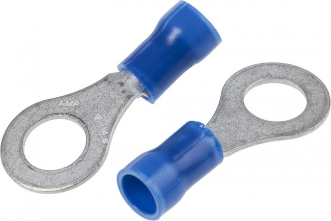34162, Ring Tongue Terminal 14-16AWG Copper Blue 27.69mm Tin Loose
