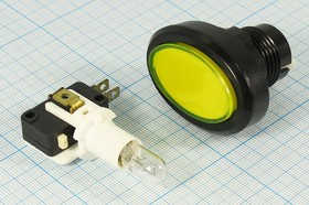 Овальная кнопка без фиксации желтая с подсветкой SPDT, ON-(OFF)/OFF-(ON); №720 Y ПКн\250\ 5\(SPDT)\d24\чер\ ILжел12В\\5T\PB-300H
