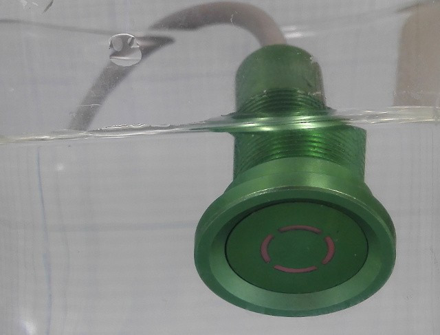 Герметичная кнопка, зелёная с двухцветной подсветкой, 12В/3А,ON-OFF, мет/ILкр/зел; №12677 ПКн\ 12\ 3\SPDT\d19\зел\ILкр&amp; зел\IP68\5L\LA19\