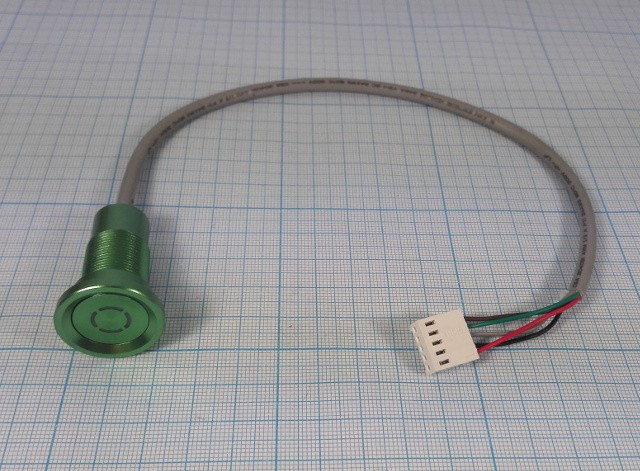 Герметичная кнопка, зелёная с двухцветной подсветкой, 12В/3А,ON-OFF, мет/ILкр/зел; №12677 ПКн\ 12\ 3\SPDT\d19\зел\ILкр&amp; зел\IP68\5L\LA19\