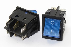 Переключатель клавишный, контакты 6T, 15А, ON-ON, подсветка черная/ILсиняя, IRS202-1C