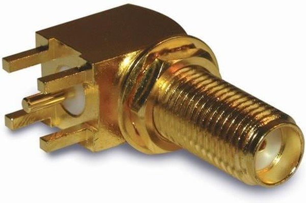 132203-12, RF Connector SMA Right Angle PCB Jack Through Hole 50 Ohm Bulkhead "Amphen"