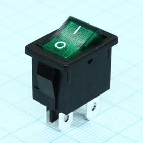 R19-20IBGNBT2-G, Выключатель клавишный с подсветкой 6А 250В ON-OFF 4 Pin -зеленый-