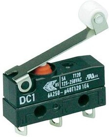 DC1C-A1RC, Micro Switch DC, 6A, 1CO, 2N, Roller Lever