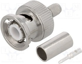 BNC502RG58W151, Вилка, BNC, "папа", прямой, 50Ом, RG58, обжим, на провод, тефлон