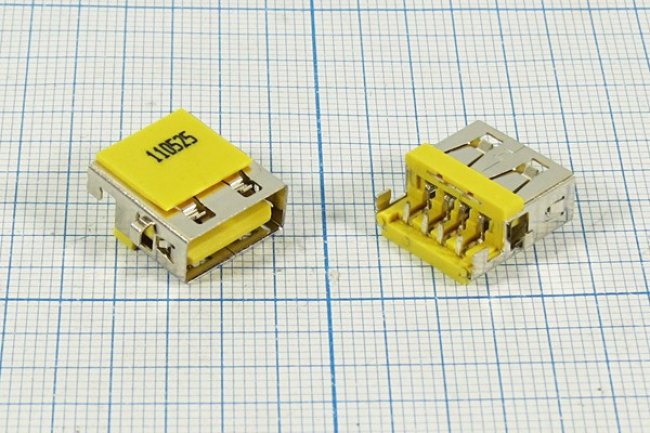 Разъем USB розетка, тип A, контакты на плату, угловой, USB A-SA1