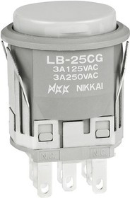 LB25CGW01-H, Pushbutton Switches DPDT ON-(ON) RND GRY