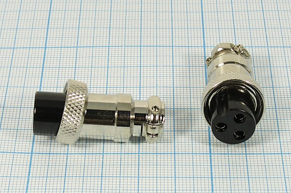Разъем микрофонный MIC16 розетка, контакты 3P, монтаж на кабель, М16, MC902-3P