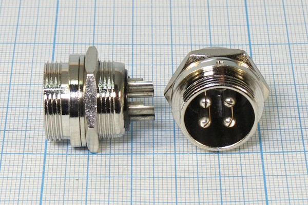 Разъем микрофонный MIC20 вилка, контакты 4P, монтаж на блок, М19, XS20JK4P-M[MS-DF-20-4]