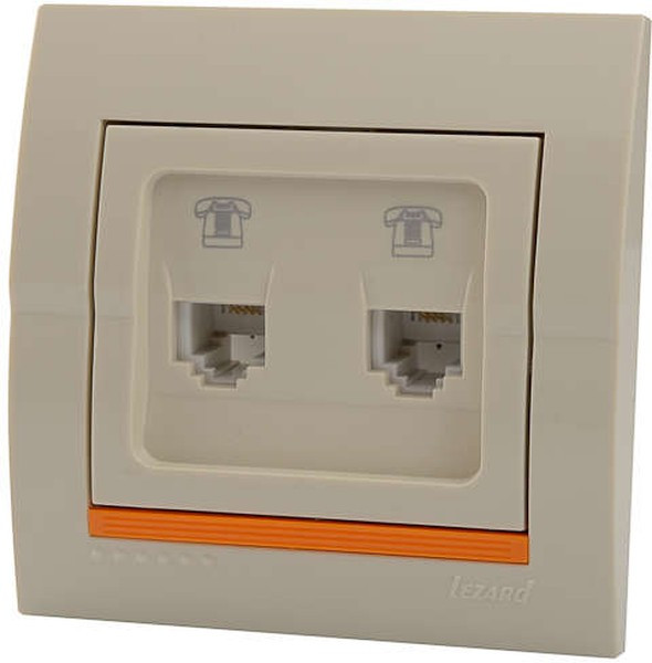 DERIY Розетка RJ11x2 евро крем 702-0303-138