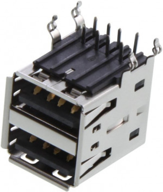 UE 27-AS54-130, Amphenol, Conn USB Type A RCP 4/4 POS 2mm RA Thru-Hole 8 Terminal 2 Port UE 27-AS54-130, Amphenol, Conn USB Type A RCP 4/4 POS 2mm RA Thru-Hole 8 Terminal 2 Port